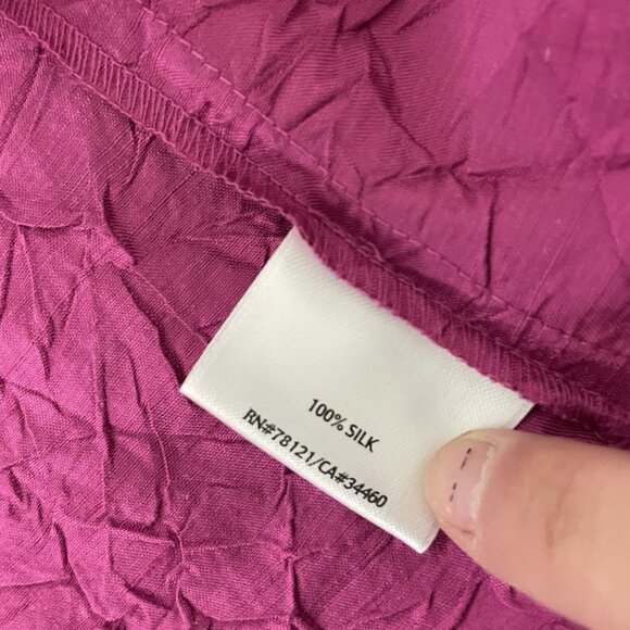 Eileen Fisher Womens Jacket Blouse L Pink Crinkled Silk Ruffle Neck 3/4 Sleeves - Picture 4 of 9